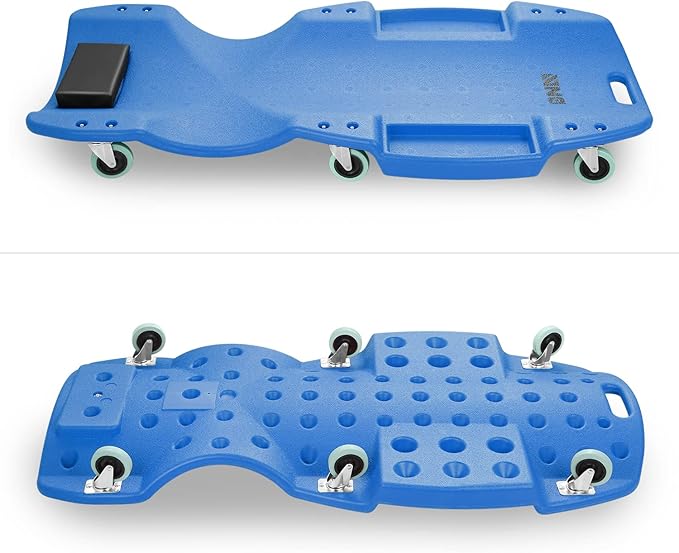 DNA MOTORING TOOLS-00239 48 Inches Heavy-Duty Low-Profile Roller Automotive Creeper with Padded Headrest, Blue