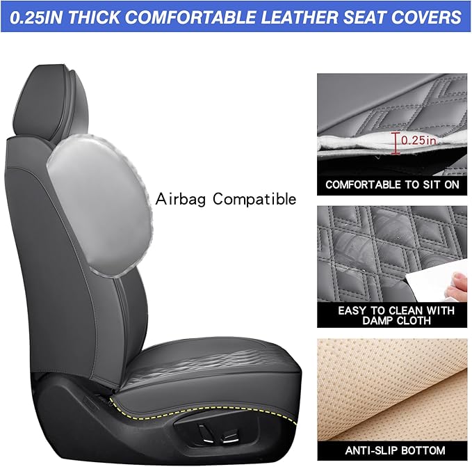 Car Seat Covers Full Set, Leather Seat Covers for Cars, Car Seat Protector Waterproof, Non-Slip Car Interior Covers Fit for Most Cars, SUV, Vans, Trucks,5Seaters,Full Set,Gray