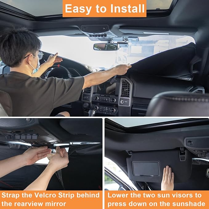 Windshield Sun Shade for Jeep Wrangler JK 2007-2018, Foldable Heat Shield with UV Protection, Custom Fit for 2/4 Door Models, Car Window Visor Accessories