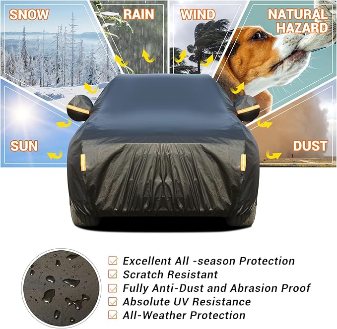 Tecoom SUV Car Cover Waterproof All Weather for Automobiles with Cotton Lock/Zipper Door, UV Snow Wind Dust Hail Storm Outdoor Car Tarp Covers, Universal Full Exterior Covers Fit for 216-230 Inch