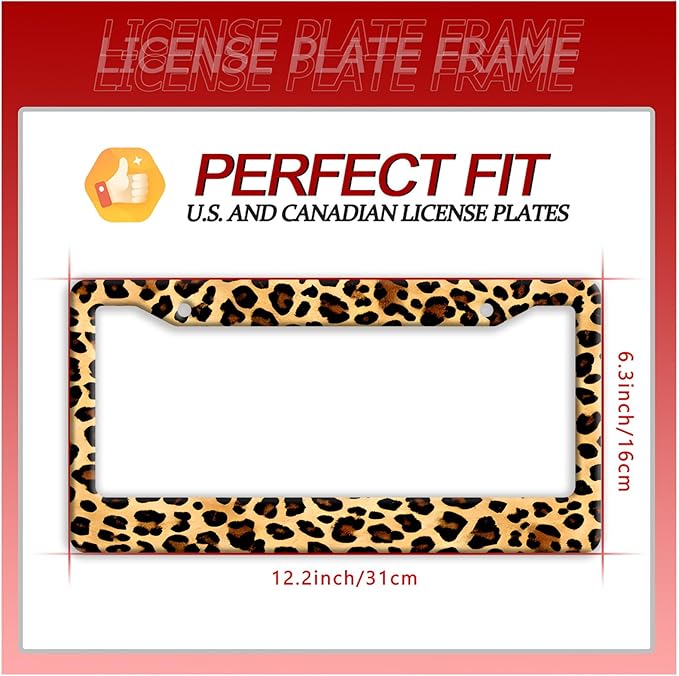Cheetah Brown Leopard License Plate Frame Animals Print License Plate Frames Funny Auto Accessories Stainless Steel License Plate Holder 6x12 Inch