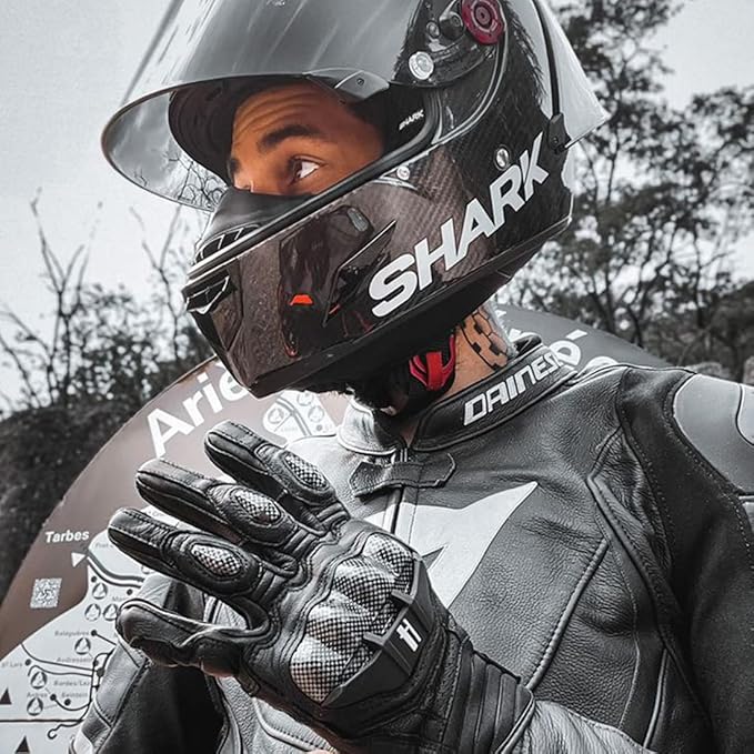 Harssidanzar Breathable Leather Motorcycle Gloves Touchscreen for Men Women KM046