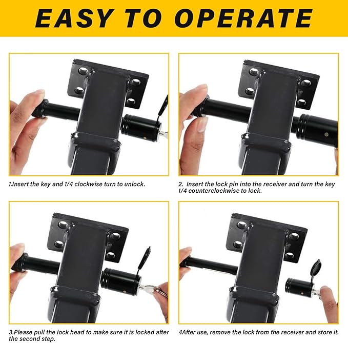 Trailer Hitch Lock, Hitch Lock with 5/8'' Dia Pin Fits 2" Receiver Tubes, for Class III IV 2 Inch Receiver, for Trailer Car Boat, KD 2 Pack