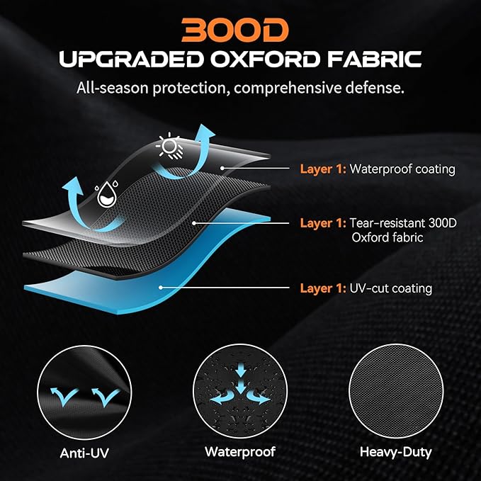 Motorcycle Cover Waterproof Outdoor, 300D Heavy Duty, UV & Rain Resistant, 3 Wind-Resistant Buckles, Dual Lock Holes, Includes Storage Bag, Fits Most Motorcycles/Scooters up to 86.6",Black