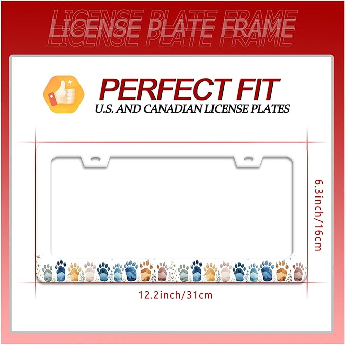 Bear Paw Print License Plate Frame Colorful Animal License Plate Frames Funny for Car Decorative Parts Stainless Stee License Plate for Standard Us Canada Funny License Plate Holder 12x6 Inch