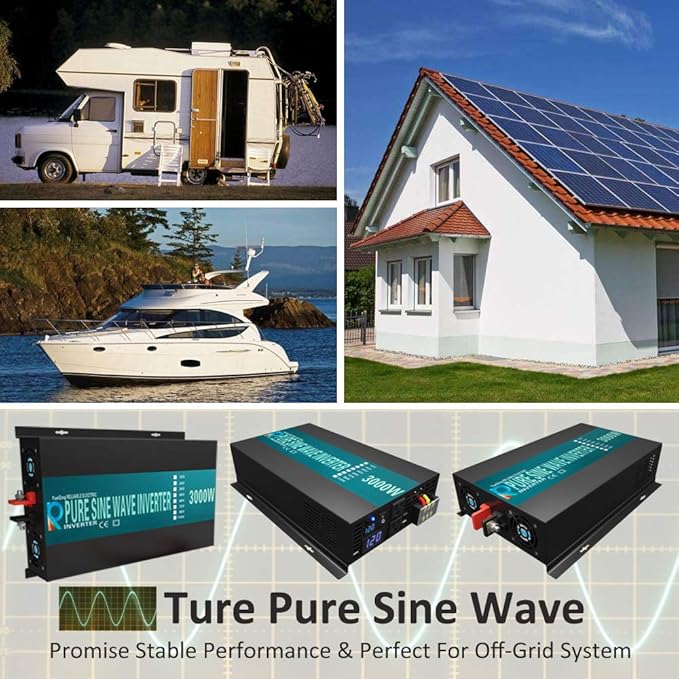 WZRELB Reliable 3000w Pure Sine Wave Solar Power Inverter 24v 110-120v 60hz With LED Display (Black) Solar System (RBP-3000S-LEDblack)