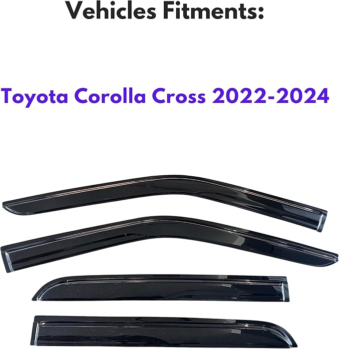 KPY Window Visor Compatible with Toyota Corolla Cross 2022 2023 2024, 4PC Rain Guard Side Window Vent Deflectors Tape-On Mugen Style, 2022 2023 2024