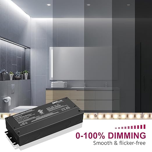 EMITEVER Dimmable Led Driver, 200W AC 110V-277V to DC 24V Transformer, 5-in-1 Dimming: ELV/MLV/TRIAC / 0-10V / 1-10V / 10V PWM/Potentiometer, Waterproof IP67 and UL Listed