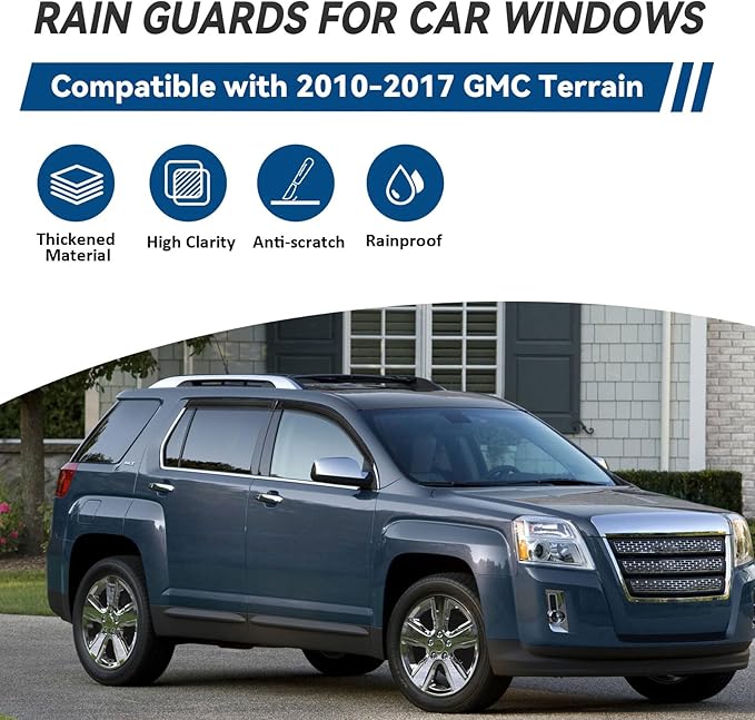 4pcs Front+Rear Smoke Tint Sun/Rain Guard Outside Mount Tape-On Vent Window Visors Compatible with 10-17 Terrain