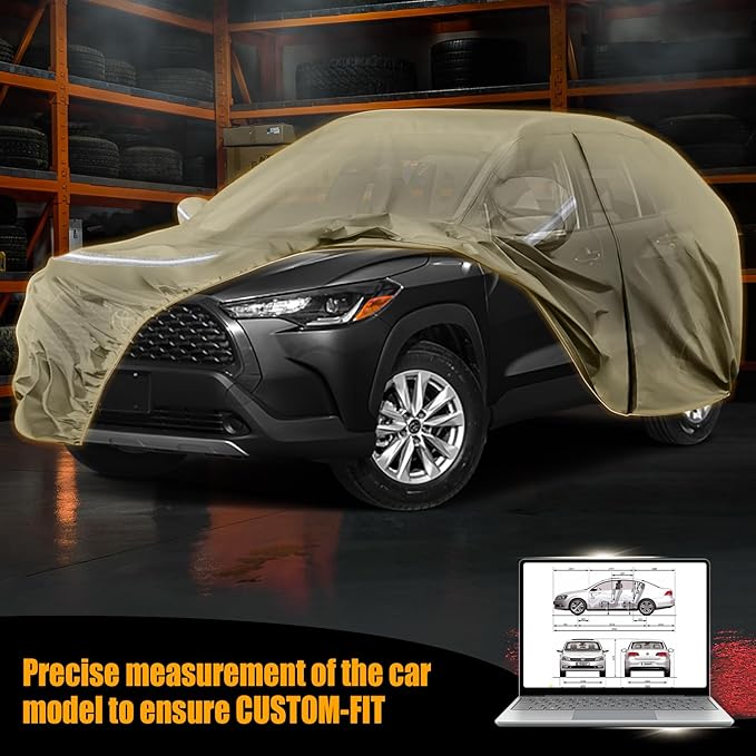 Waterproof Car Covers Replace for 2019-2025 Toyota Corolla Cross, Multilayer Heavy Duty with Cotton Liner All Weather Car Cover with Zipper Door, Windproof Bands for Snow Rain Dust Protection