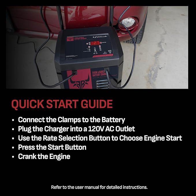 Schumacher Electric Farm and Ranch Wheeled 6A Charger and 250A Engine Starter, 4-in-1 Solution for 6V/12V Batteries, Maintainer, 50A Boost, FR01336, For Power Sport, Automotive, and Marine Batteries