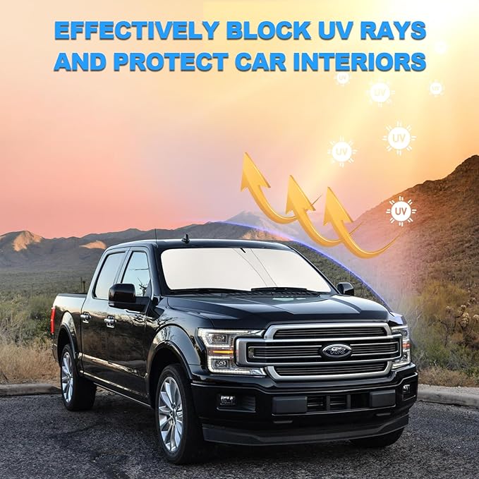 Front Windshield Sunshade fit for F150 2015-2020 UV Ray Reflector Foldable Car Shade Automotive Windshield Sunshades Ford F150 Accessories Windshield Sun Shade |Keeps Your Vehicle Cool|