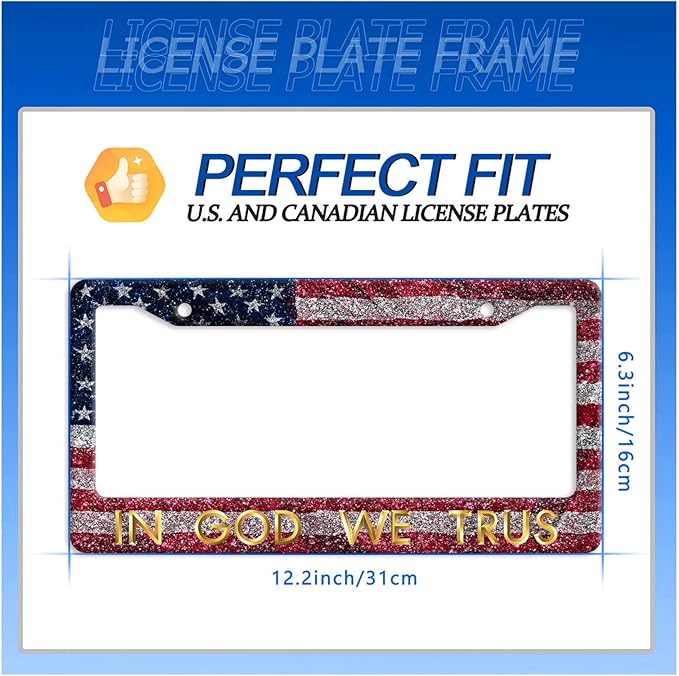 in God We Trust License Plate Frame American Flag License Plate Stainless Steel Funny License Plate Holder Personalized Christian Car Accessory Decoration 12.3" x 6.3"for Men Women