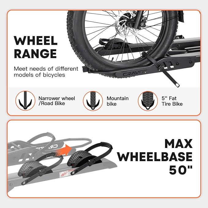 CyberRack E2 Plus EBike Rack with Ramp, 3Positions Foldable, 200 lbs Capacity Heavy Bike Rack Carrier for 2 E-Bike, Foldable Bike Racks for Tow Hitch Up to 5-in Fat Tire 2'' Receiver