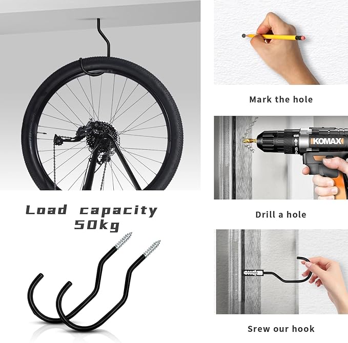 Bike Hooks Heavry Duty 12 Pack,Bicycle Storage Hanger Screw in Ceiling Hooks,Utility Hooks for Wall,Garage,Garden Organization and Storage,Fits Hanging All Bike Types,Bicycle Storage Hooks
