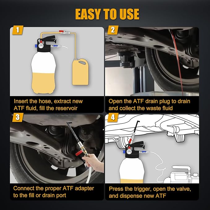 Transmission Fluid Transfer Pump Kit, 10L Pneumatic Fluid Extractor and Dispenser Tool with Adapter for ATF Fill, Gear Oil Refill, Differential Oil, Garage and Shop Fluid Evacuator and Filler