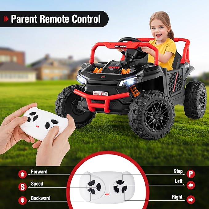 Costzon Kids UTV, 12V Battery Powered Electric Off-Road Car w/Remote Control, Sounds, Wireless Connection, 3 Speeds & 4-Wheel Suspension, Kids Ride on Truck, Gift for Boys & Girls 3+ Years Old (Black)