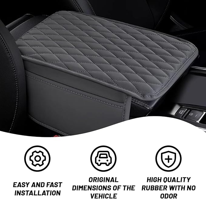 Car Center Console Cover, Upgraded Leather Arm Rest Cover for Car SUV, Car Middle Armrest Console Cover with 2 Storage Bags Scratch Resistant Waterproof Universal Car Accessories (Gray)
