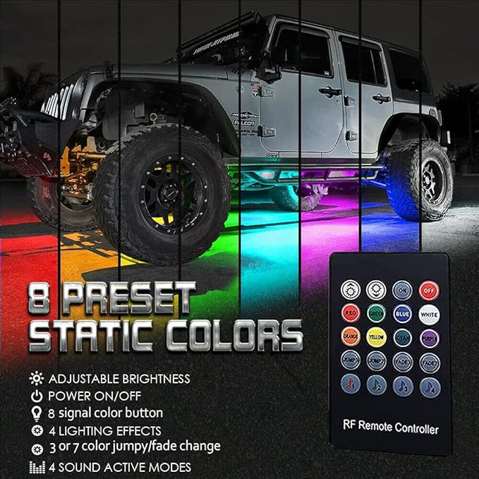 Exterior Car LED Strip Lights with App and RF Remote Control, 16 Million Colors Underglow Kit