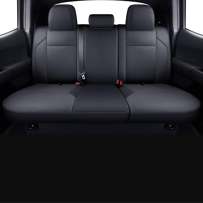 LUCKYMAN CLUB Rear Seat Covers Custom Fit for 2016-2023 Tacoma Crew Cab with Faux Leather (Black Rear)