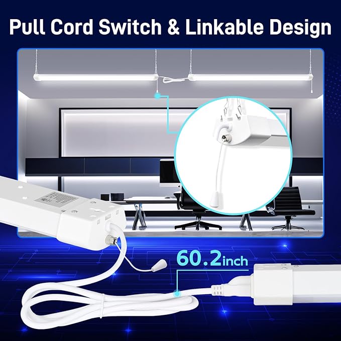 hykolity 4FT 70W LED Shop Light Linkable, 8000lm(300w Equivalent), 5000K Utility Shop Lights for Garages, Workshops, Basements, Hanging or FlushMount, with Power Cord and Pull Chain, ETL, 4 Pack