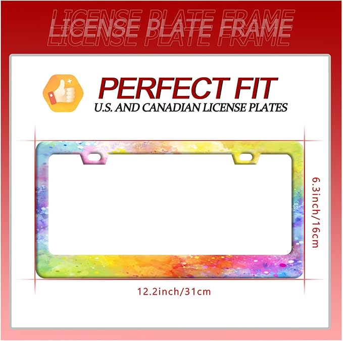 Colorful Rainbow Personalized License Plate Frame License Plate Stainless Steel o Parts Funny License Plate Decorative with Screws Size 12.3" x 6.3" for Men Women