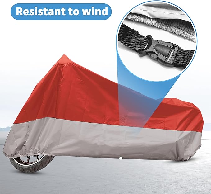 X AUTOHAUX Motorcycle Cover for Harley Davidson for Honda for Suzuki All Season Waterproof Sun Outdoor Protection Motorbike Cover Fits Up to 104.33'' Motorcycles Cover XXL Red Silver Tone