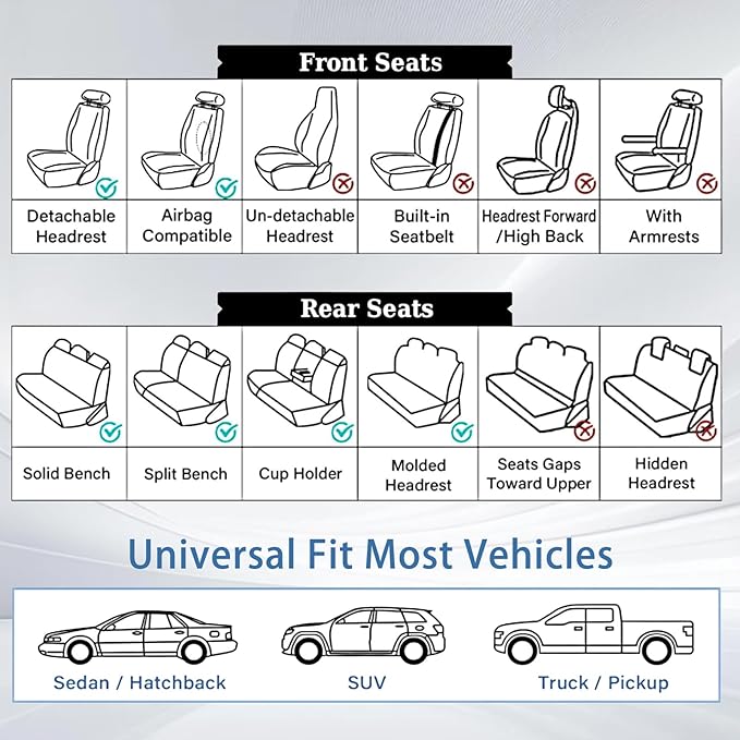 WELLDO Car Seat Covers Front Seats, Leather Seat Covers for Cars, Front Car Seat Protector Waterproof, Non-Slip Car Interior Covers Universal Automotive Seat Covers for Most Vehicle, Black