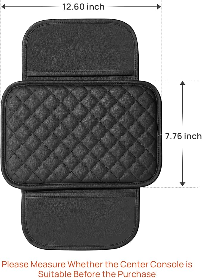 JOYTUTUS Center Console Cover with Storage Bag for SUV Sedan Car, Thin Middle Console Cover Arm Rest Pad, Leather 12.6" x 7.75" x 0.66"