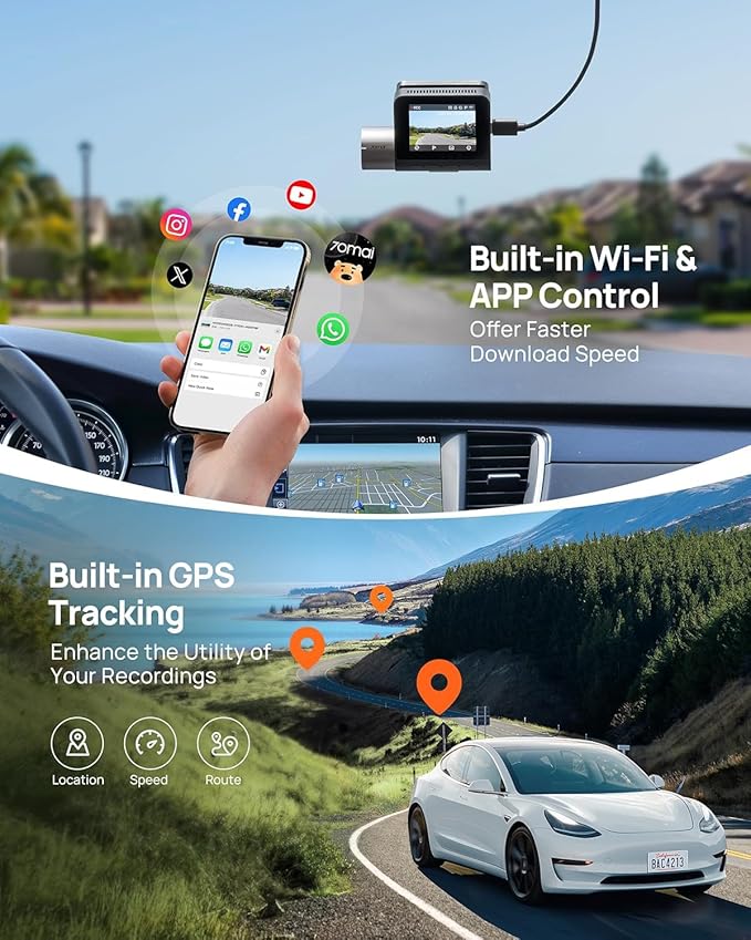 70mai 2.7K Dash Cam Front A500S, 1944P Dash Camera for Cars with Sony IMX335, Dashcam Built-in WiFi GPS, Optional Rear Dashcam, ADAS, 2'' IPS LCD Screen, 24H Parking Mode, WDR, Super Night Vision