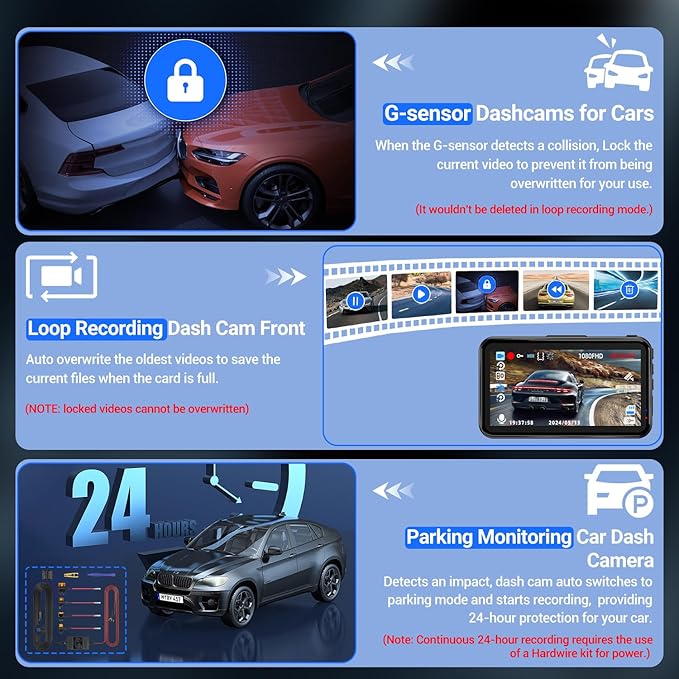 Dash Cam, Dash Camera for Cars 1080P FHD Dashcam DVR Car Camera Dash Cam Front W/ 32GB Card,Night Vision,170°Wide Angle 3”IPS Screen Dash Camera Loop Recording G-Sensor Motion Detection Parking Mode