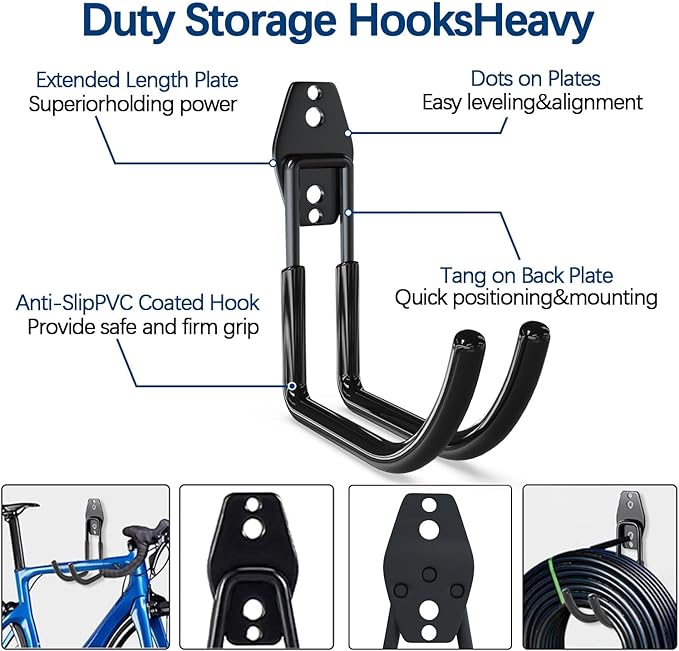 3-H Large Garden Hose Holder Wall Mount 4 Pack,Solid Steel Hose Hanger,Water Hose Holders for Outside,Perfect for Hanging Outdoor Air Hose,Ropes,Pipes,Garden Tools,Ladders,Bikes,Bulk Items(Black)