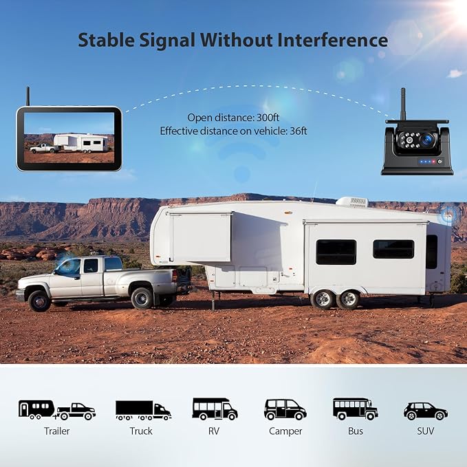 4 Magnetic Solar Wireless Backup Camera HD1080P 7" DVR Monitor, 3Mins No-Wire Installation, 9600mAh Solar Rechargeable Rearview RV Backup Cameras Wireless for Trailer RV Trucks, BL704