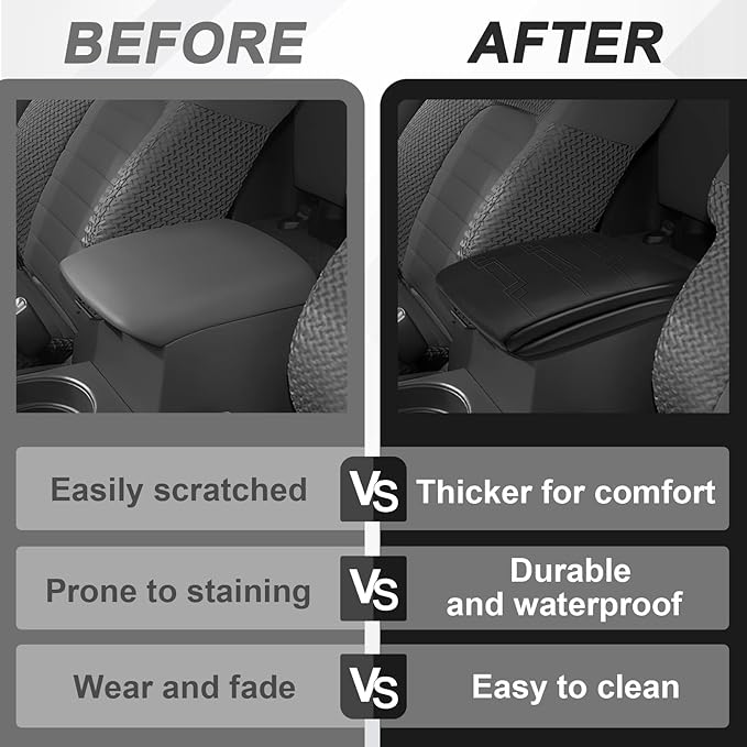 Muslogy Center Console Armrest Cover Compatible with Nissan Frontier 2005-2021 Accessories Comfort Armrest Pad Cushion Box Lid Cover Vegan Leather Protector 1-Inch Extra Thick