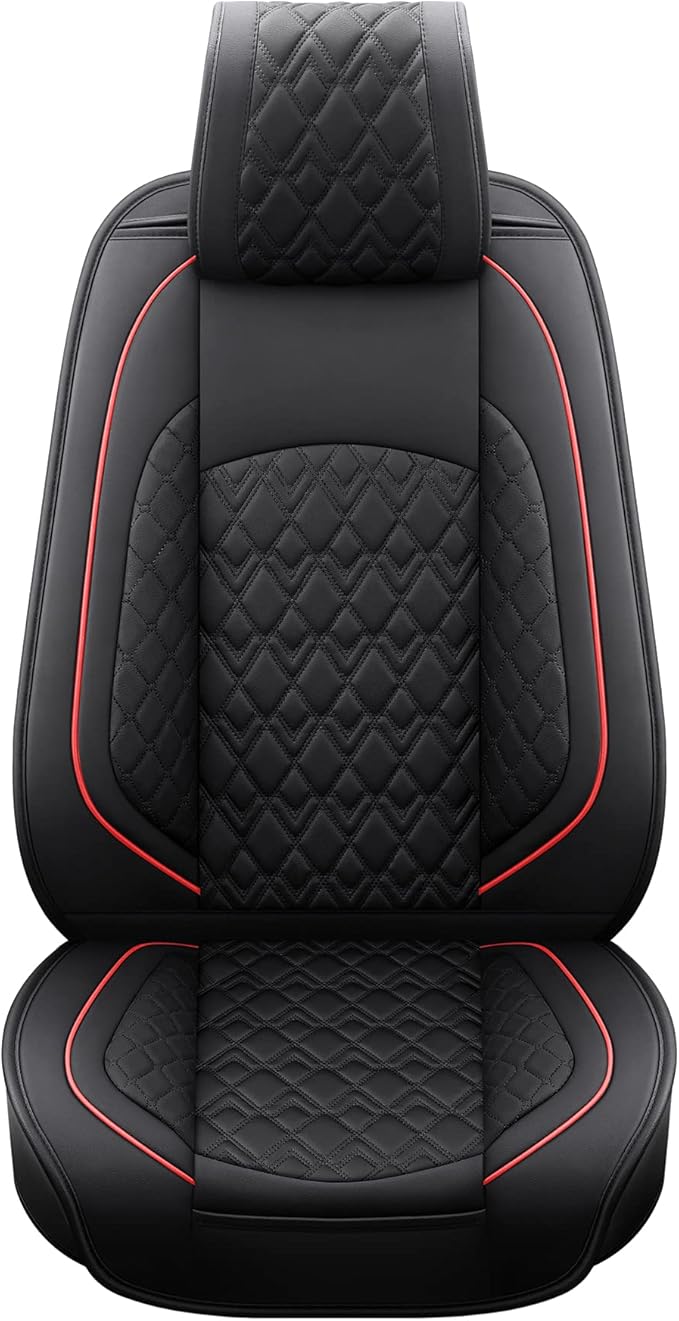 JOJOBAY Car Seat Covers for Dodge Ram 2 Pcs Front,Fit Ram 2009-2025 1500/2500/3500 Pick-up Truck,Crew,Regular,Quad,Mega Cab,Waterproof Leather Seat Covers Protectors（2 PCS Front,Black/Red）