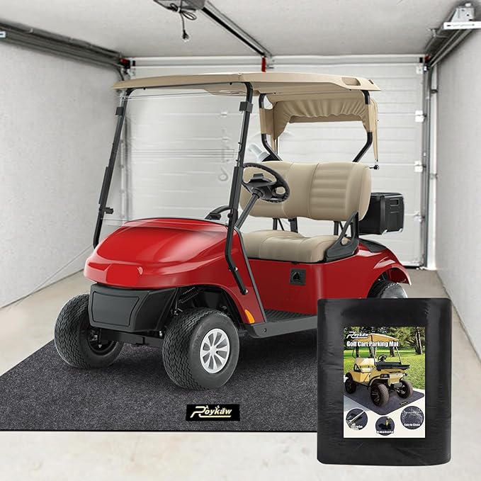 Roykaw Golf Cart Parking Mat Garage Floor Mat Compatible with EZGO, Club Car, Yamaha, ATV, UTV and Small Utility Vehicles, Slide-Resistant, Petroleum Pollution Protection - 9.18 ft. x 4.92 ft.