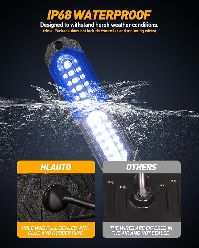 HLauto 1200T Emergency Strobe Grille Lights: 8pcs 12 LED Sync Feature Safety Warning Flashing Lights, Ultra Slim Surface Mount Hazard Caution Lights for Trucks, Vehicles, Car, ATV, UTV (Blue White)