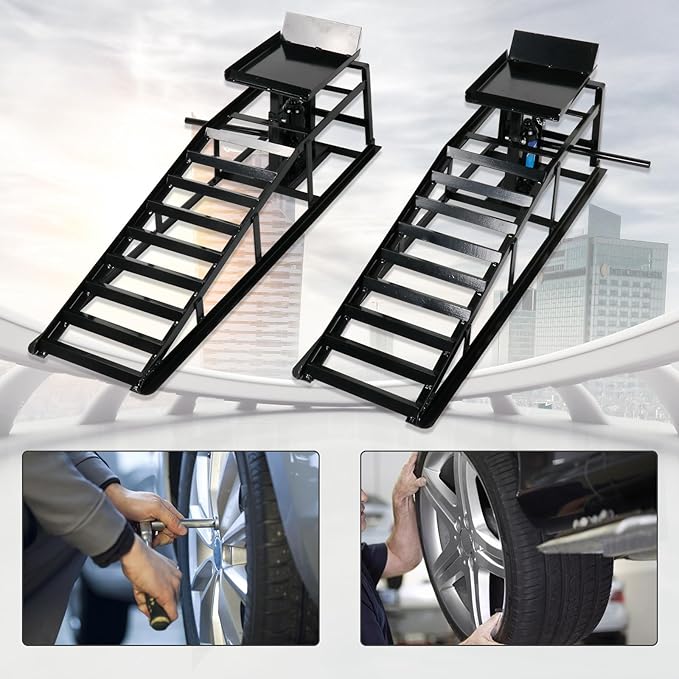 5 Ton 2 Pack Hydraulic Car Ramp Elevator 10000 Lbs for Auto Car Truck Trailer Garage Service Vehicle Ramp Lift Jack Hydraulic Lift (Black)