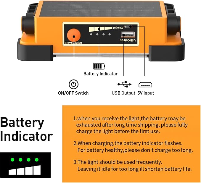 120W Solar Rechargeable Work Light, 144 LED 10000LM Led Work Light with 4 Modes, Portable Flood Light with Stand, IP66 Waterproof Outdoor Working Light for Emergency Mechanic Camping Repair (Yellow)