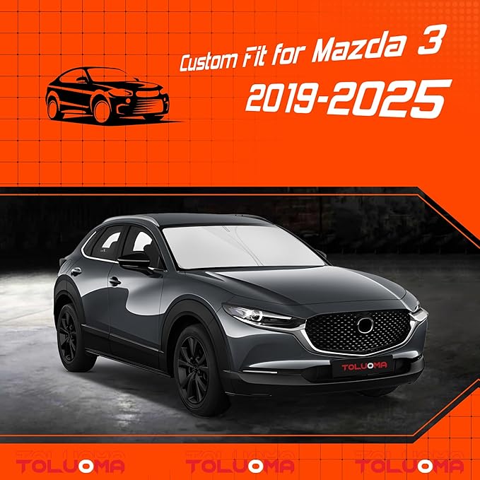 Custom Fit Windshield Sun Shade for Mazda 3 2019-2025 - Full Coverage, 210T Reflective Fabric, Double-Layer Design - Blocks 99% UV Rays, Keeps Car Cool, Easy to Install and Store