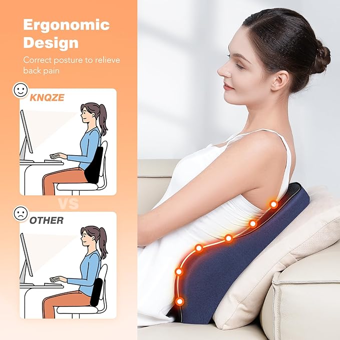 Lumbar Support Pillow for Office Chair, Heated Back Support Pillow with Vibration, Back Massage for Pain Relief, at Home Office Car Sofa, 3 Heating Levels & 4 Motors & 3 Intensities, Gifts
