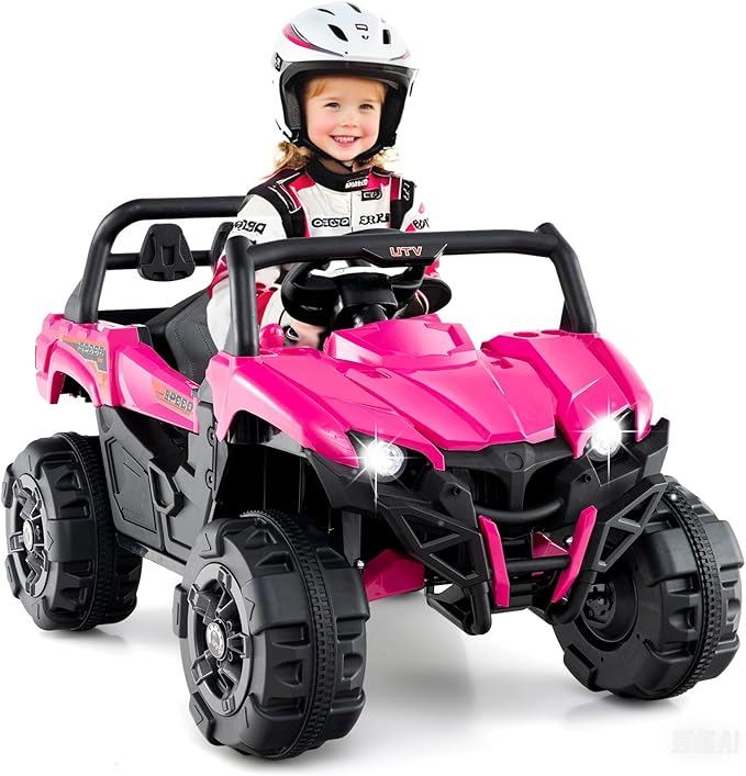 OLAKIDS 12V Ride on Car UTV, Battery Powered Off-Road Kids Electric Vehicles with Remote Control, Music, Horn, MP3, Lights, 3 Speeds, Soft Start, Ride on Truck for Boys Girls (Pink)