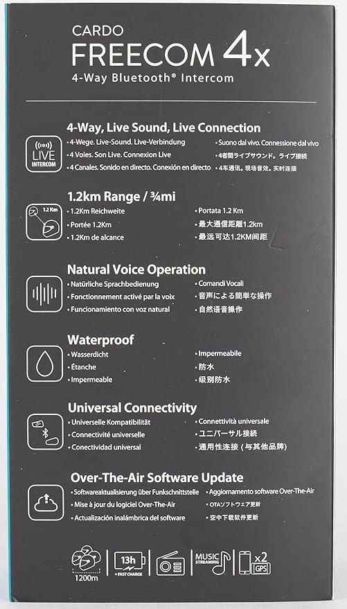 Cardo Systems FREECOM 4X Motorcycle 4-Way Helmet Bluetooth Communication System Headset Intercom, Universal Bluetooth Connectivity, Waterproof, 40mm Speakers - Single Pack