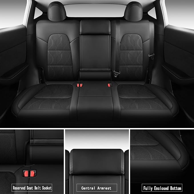 Tesla Model Y Seat Cover Full Set, Faux Leather Tesla Car Seat Cover, Perfect Suitable for Tesla Model Y 2020 2021 2022 2023 2024 2025 (Black)
