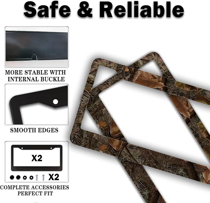 License Plate Mount for Men Multicolor License Plate Frames for Women Camo Universal Aluminum Car Accessory 2 Pack with Screw Covers Set