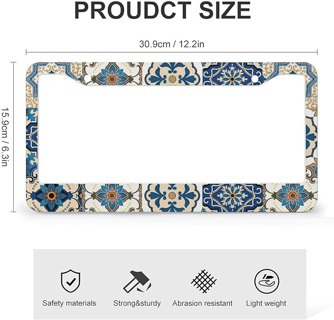 Boho Mexican Tile License Plate Frames - 2 Pcs Set 2 Holes Metal Aluminum Auto Car Accessories Decoration License Plate Frame 12.2 x 6.3 inch for Women Men Gift