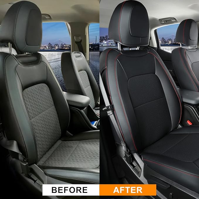 LUCKYMAN CLUB 2 Front Chevy Colorado Seat Covers, fit for 2015-2022 Colorado Crew Cab Z71 LT ZR2 Work Truck with Faux Leather (Black&Red 2 pcs)