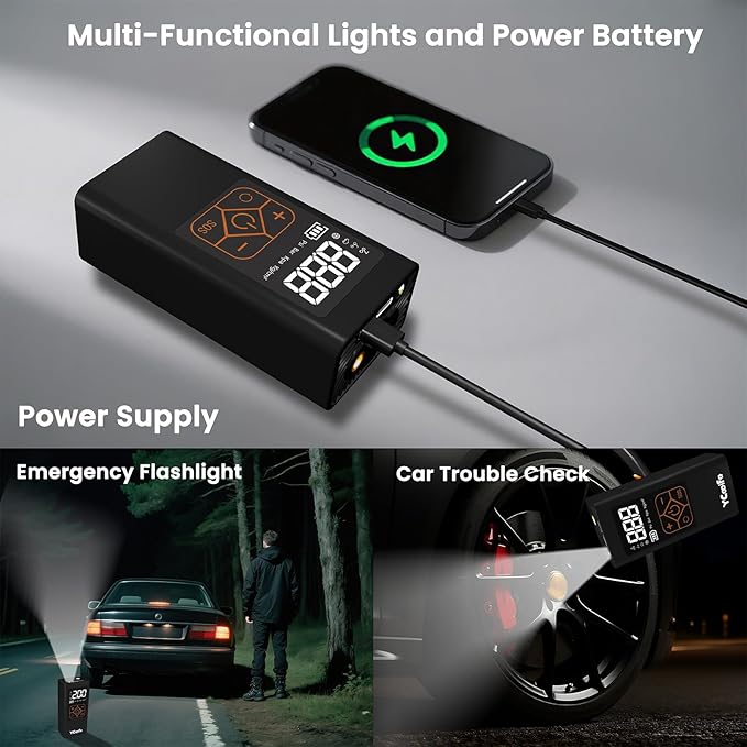 150 PSI Tire Inflator Portable Air Compressor, 8000mAh Battery Auto Shut-Off Air Pump, 6X Inflator Portable Tire Inflator for Car, Bicycle, Motor, Ball