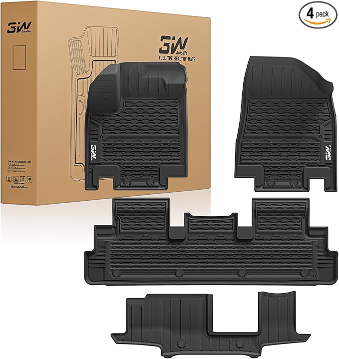 3W Floor Mats for Nissan Pathfinder 2022 2023 2024 2025 (Only fit 8 Passenger Models), 3 Rows,TPE All Weather Protection Car Floor Liners Accessory,Black