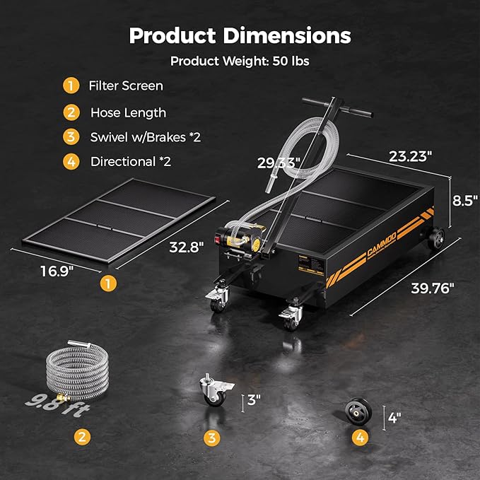 25 Gal Electric Oil Drain Pan, 110V High-Flow Pump, 9.8 FT Hose, 200 W Motor, 2 Locking Swivel Casters and 2 Directional Wheels Stable, Folding Handle, Heavy-Duty for Trucks, RVs, SUVs, Black